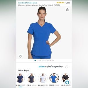 Cherokee Infinity Scrub Top - Royal Blue - SMALL